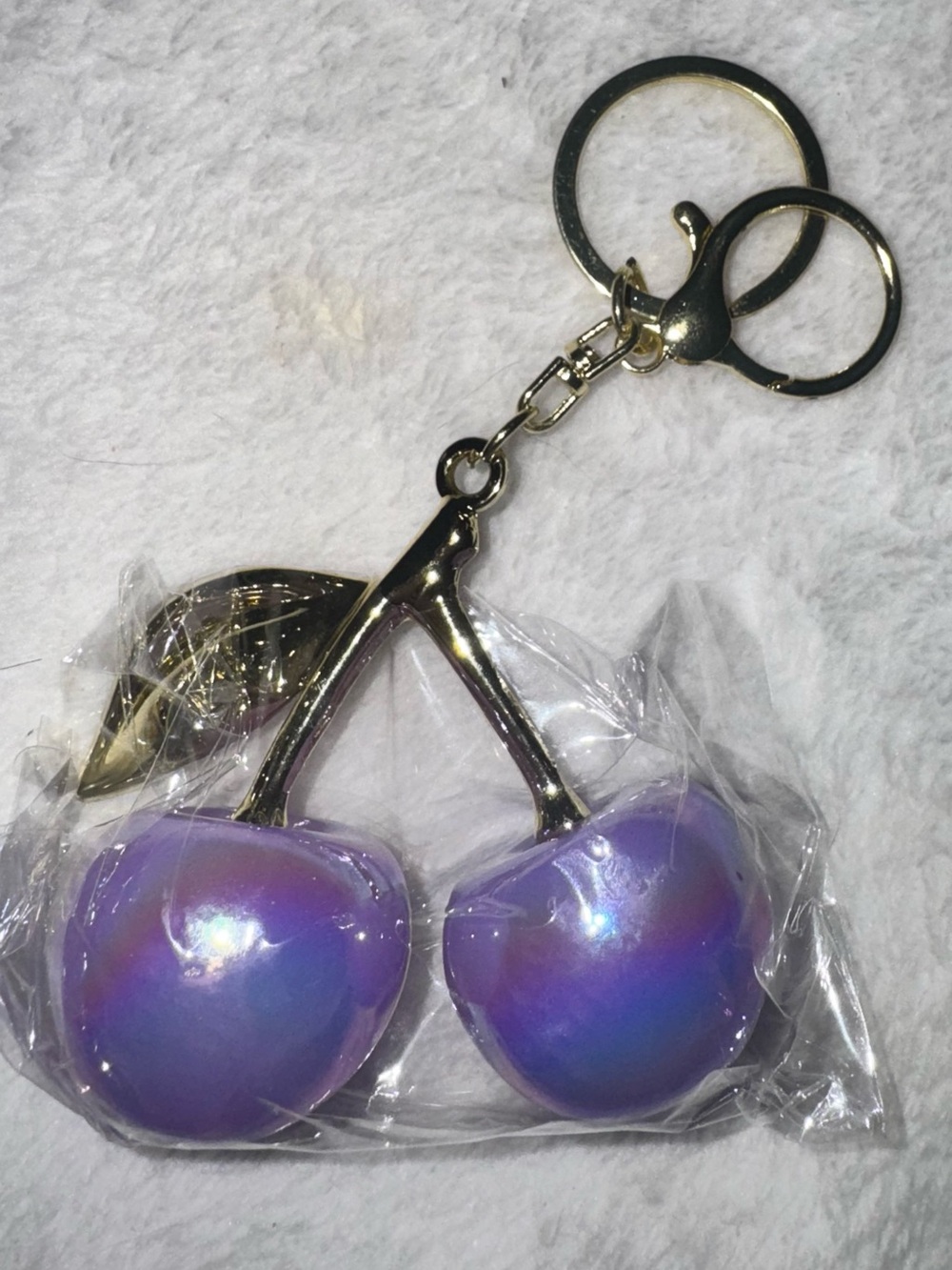 Unbranded Iridescent Purple Cherry Keychain bag charm NEW - Picture 2 of 3